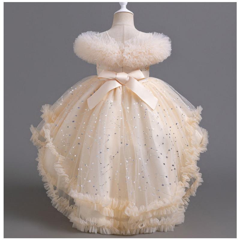 Girls Puffy Princess Dress Flower Girl Wedding Piano Performance Formal Dress