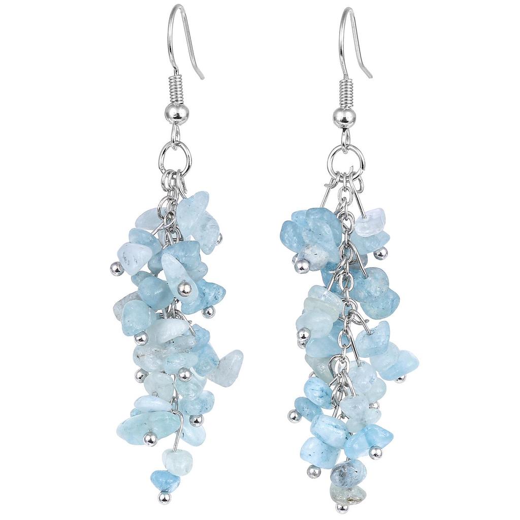 Natural Crystal Tassel Earrings with Irregular Gravel and Silver Hooks