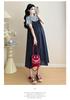 Korean Maternity Set: Polka Dot Cotton Tee + Striped Suspender Dress
