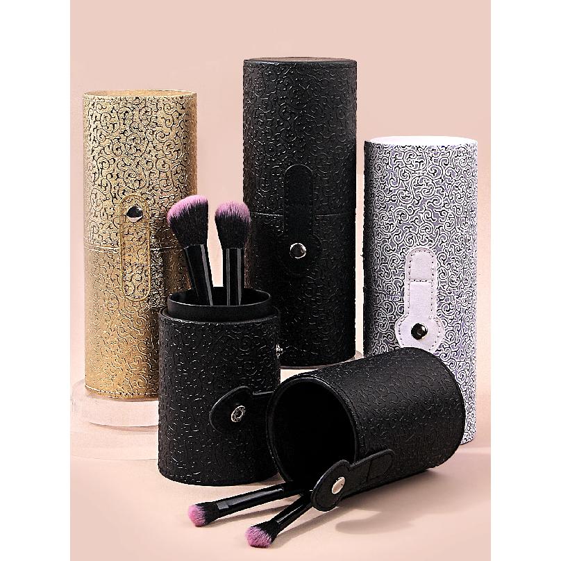 2026 New Portable PU Makeup Brush Storage Bucket Shockproof With Lid Organizer For 10-15Pcs Brushes
