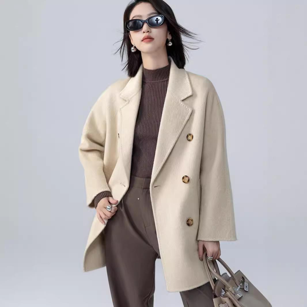 

M Family 101801 Women s High-End Camel Wool Double-Sided Coat for Autumn/Winter - Petite. M [110-125 lbs]