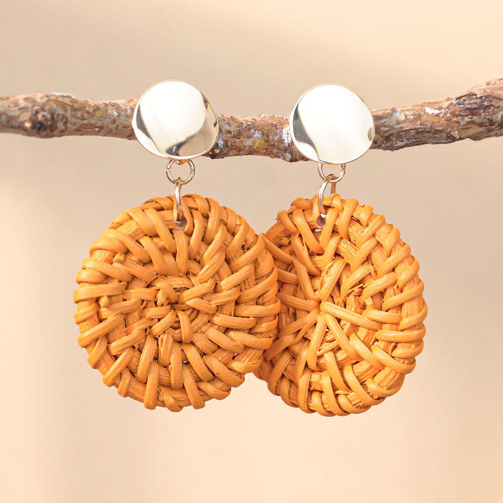 Bohemian Raffia Earrings: Handmade Rattan Drops, Exaggerated Travel Holiday Style for Women