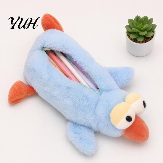 Bird Shaped Pencil Case Plush Case, Creative Fluffy Bag, Cute Shape Three-dimensional Stationery Storage Funny Expression Pen Pouch for Students
