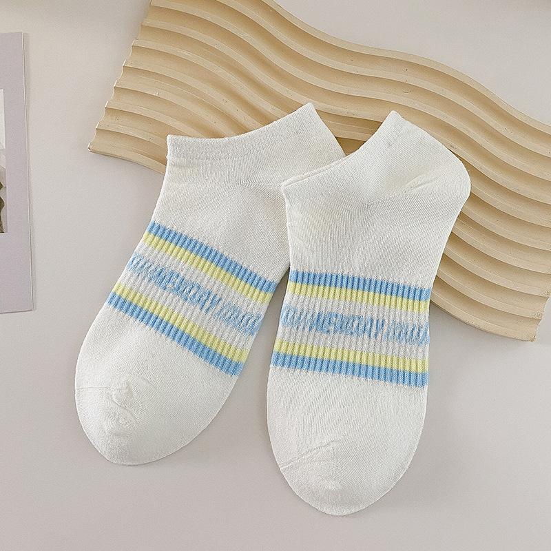 Boat Socks, Women's Cotton Socks, Invisible Socks, Striped Letter, Versatile, Shallow Opening, Low Top, Short Socks, Women's Ankle Socks
