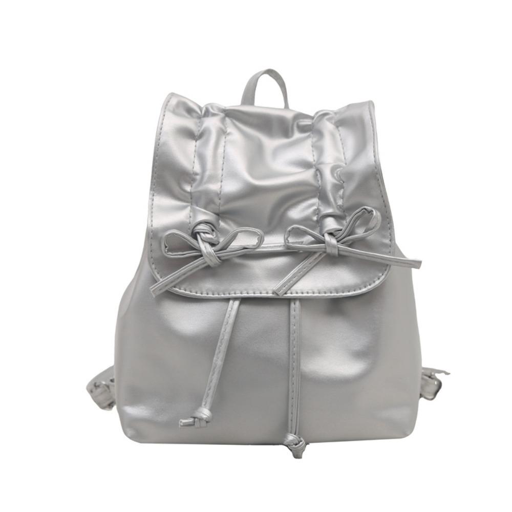 

Рюкзак Y2k с бантом, большой вместимости, студенческий, школьный, портативный, из искусственной кожи, для путешествий серебряный