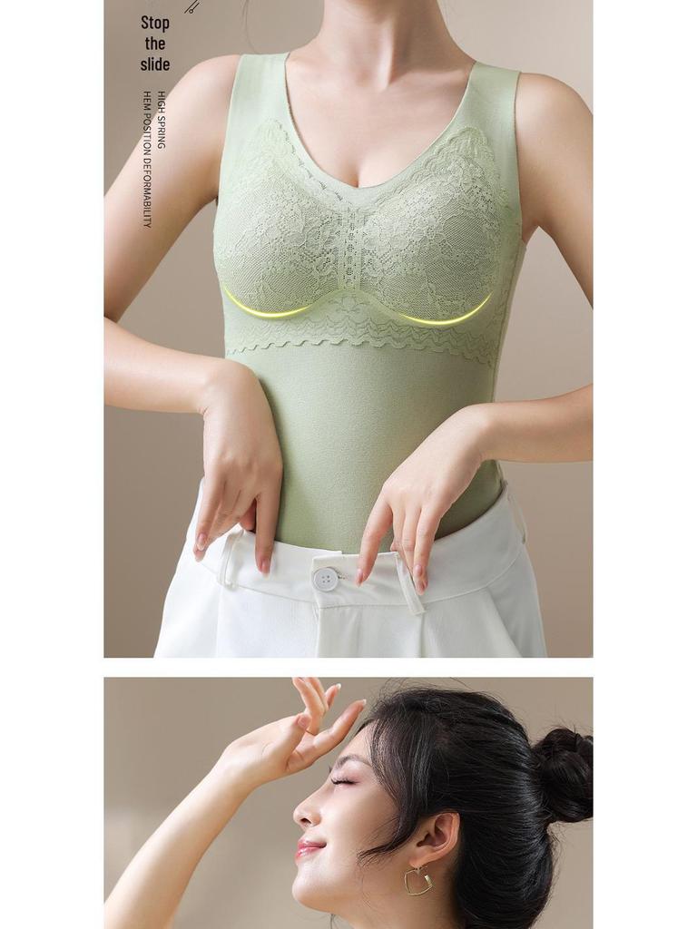 German Velvet Self-Heating Thermal Vest with Chest Pad - Silk Cashmere, Double-Sided, Thickened for Warmth