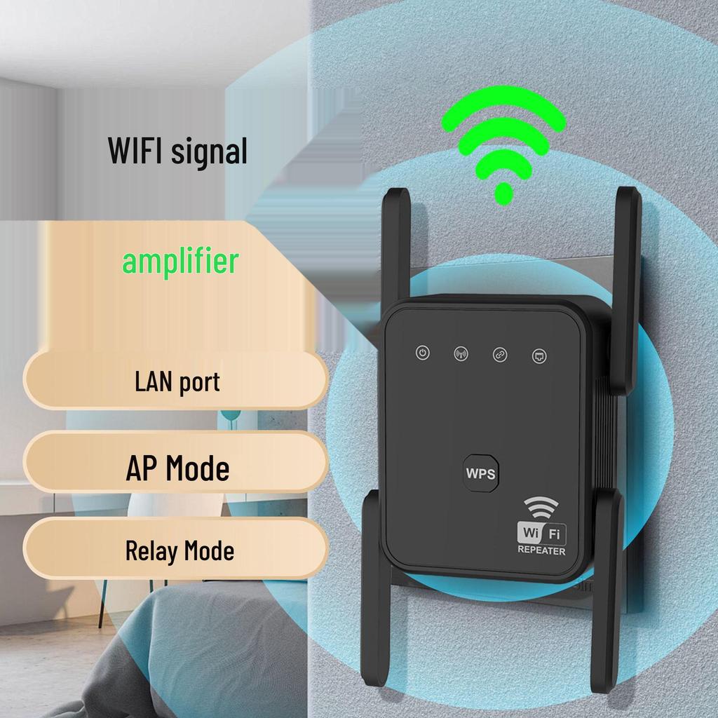 WiFi Repeater Signal Booster 300M, Powerful Dual-Mode Wireless Network Amplifier with Anti-Interference for Home