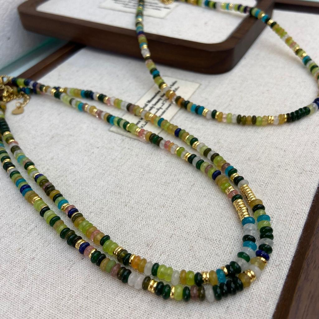 Dopamine Natural Stone Color Green Glazed Beaded Necklace Women'S High-End Accessories Collarbone Chain Neck Chain