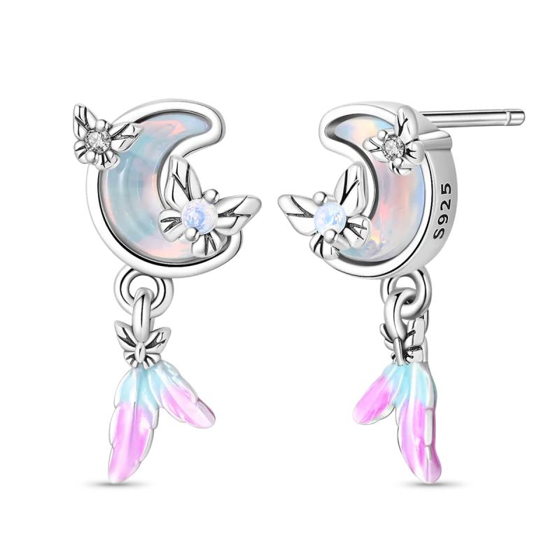 Luxury 925 Silver Pink Bowknot Stud Earrings Diamond Flower Heart Hoop Earrings for Women Sweet Fine Jewelry Gift