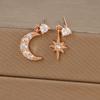 18k Asymmetrical Star And Moon Earrings, Trendy Zircon Lightning Studs, Hoops, And Drop Earrings For Women