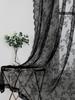 1pc Rose Pattern Single Panel Sheer Curtain, Black Embroidered Lace Curtains for Home Decor