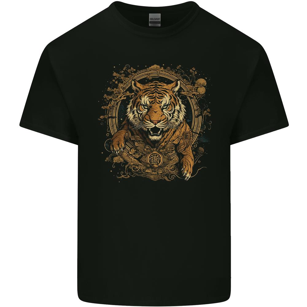 26 A Ferocious Tiger With a Japanese Background Mens Cotton T-Shirt Tee Top Unisex T-Shirt M