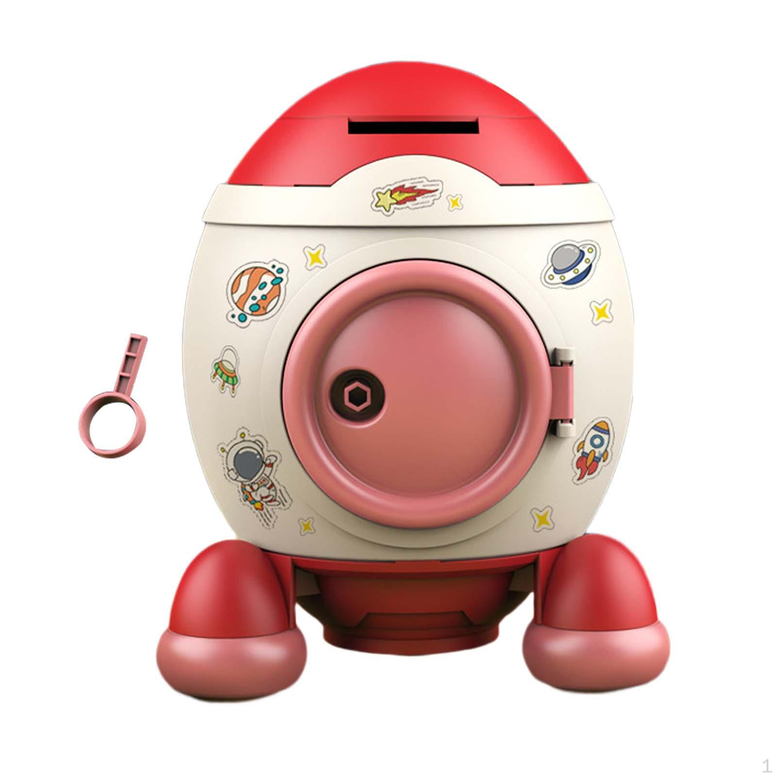 

Cartoon Rocket Statue Money Bank, Desk Decorative Ornaments, Display Sculpture Storage Box for Bar Red Color Pink