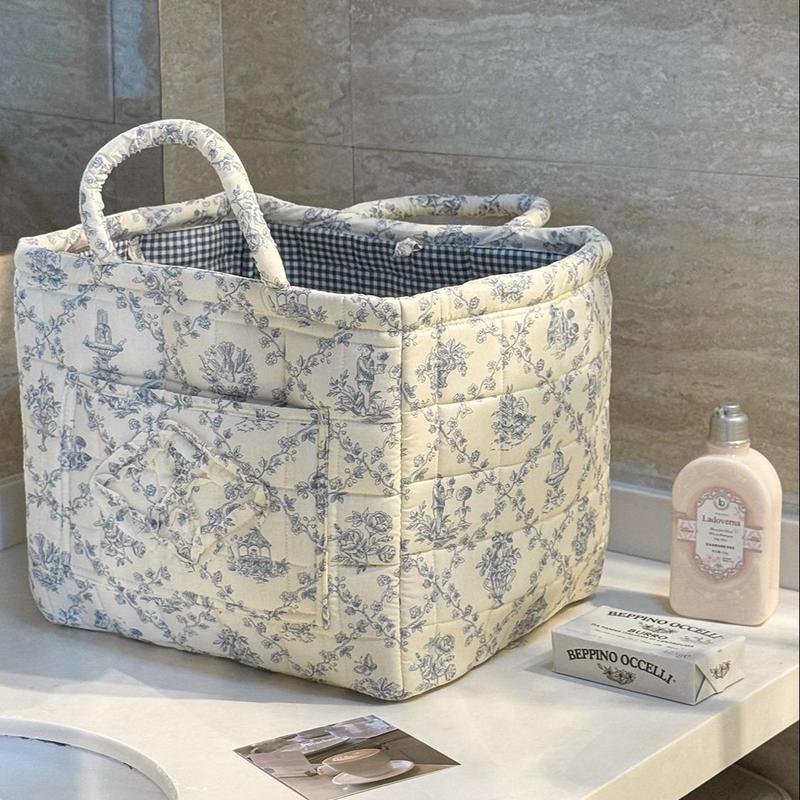 Floral pattern folding laundry basket, large capacity storage basket, clothes and toys storage basket, laundry basket one-size
