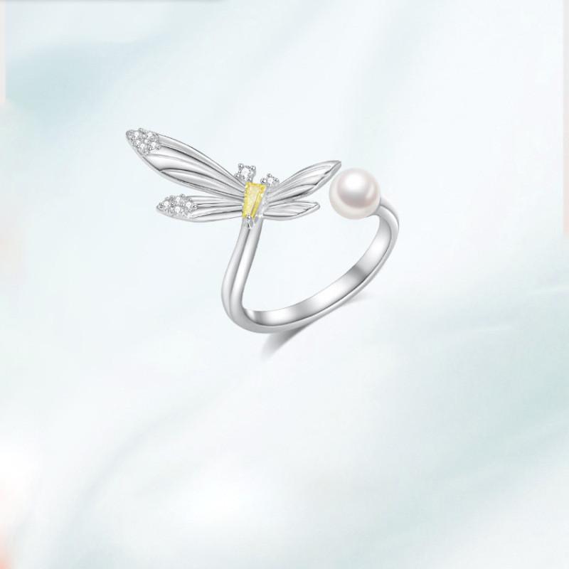 Classy Dragonfly Copper Pearl Ring For Women Stylish Geometric Design For Effortless Elegance