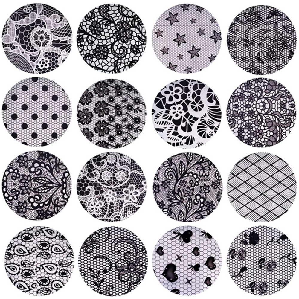 16Pcs/Set Beauty Starry Sky DIY Nail Foil Set Black White Lace Transfer Paper Nail Art Sticker