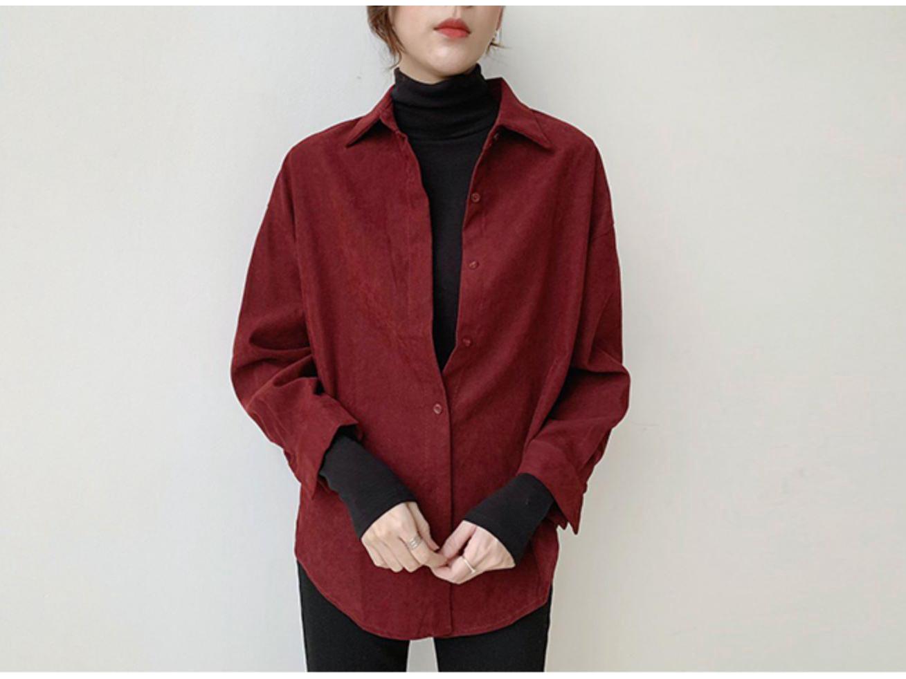 

Women s Retro Wine Red Brushed Plush Long-Sleeve Shirt Jacket for Layering Small вина червоного кольору