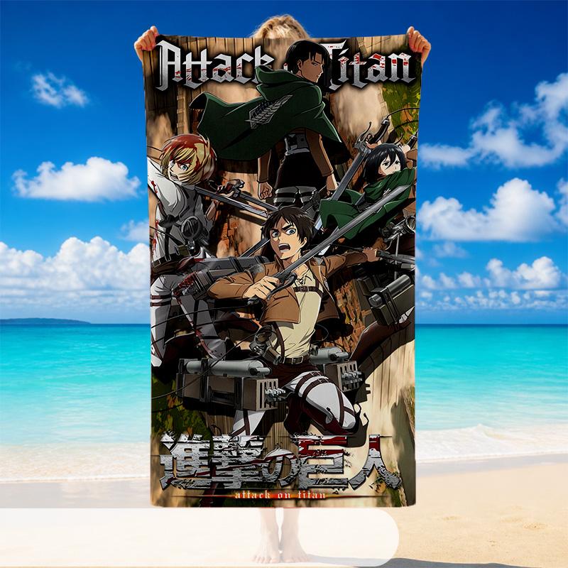 Quick Dry Beach Towel Attack On Titan Pattern, Lightweight Absorbent Towel for Pool Beach Vacation Use