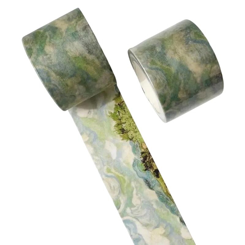 Oil Painting Pattern Tape for Art Craft 30mm Wide Scrapbooking Tape Aesthetic Masking Tape for Journal Album Packaging