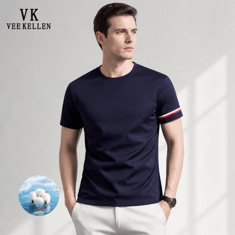 VEE KELLEN Men's Round Neck Short Sleeve Cotton T-Shirt