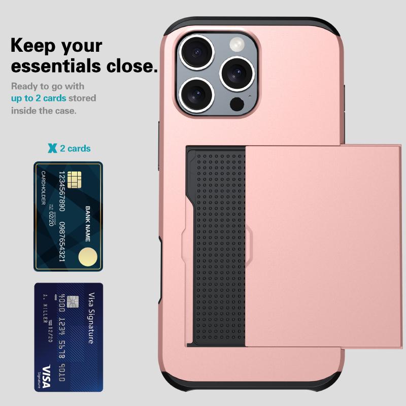 Carteira Push Pull Slot para Cartão Capa de Telefone de Cor Sólida Luxuosa Para iPhone 16 Pro Max E 14 11 12 13 15 Pro Max Mini Bumper Capa Traseira