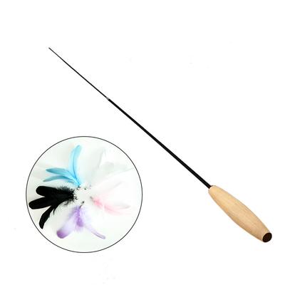 Cat Wand Toy Retractable Wooden Stick Interactive Cat Fun Toy Play Wand with 5 Adapter Heads for Kitten