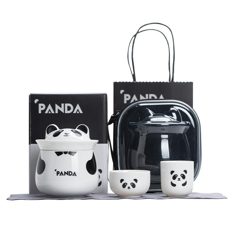Light luxury panda portable one pot and two cups of creative kung fu teacup travel tea set gift box set