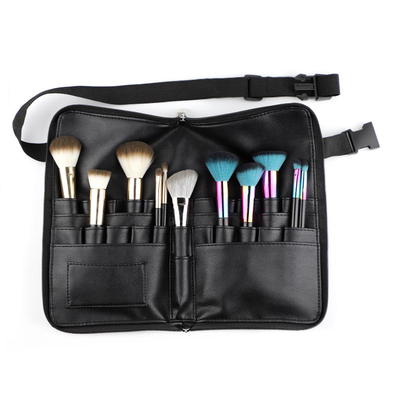 HMU Black Waterproof Makeup Artist Bag Personalized Custom Logo Private Label Folding Travel Waist Makeup Brush Bag With Zip