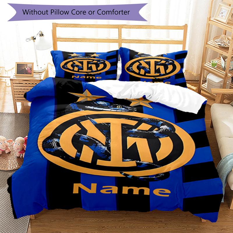 Set Biancheria da Letto Inter Milano Personalizzato con Nome 3 Pezzi Copripiumino Chiusura Include 1 Copripiumino e 2 Federe, Morbido e Confortevole per Tutte le Stagioni.