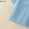 ZANZEA Women Casual Turn Down Collar Summer Short Sleeve Blouse