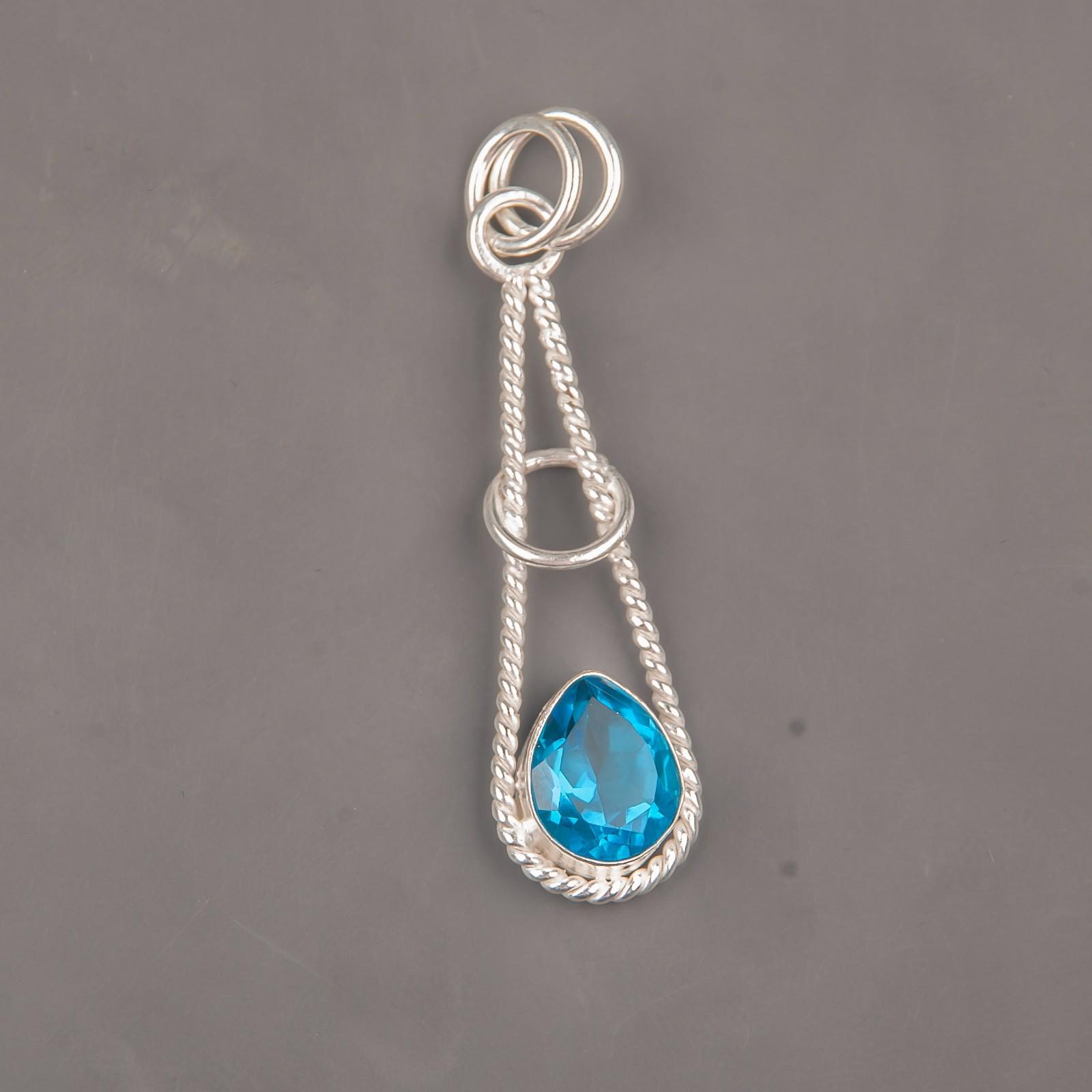 

Swiss Blue Topaz Gemstone 925 Sterling Silver Jewelry Handcrafted Pendant 1.78 PP-21-2