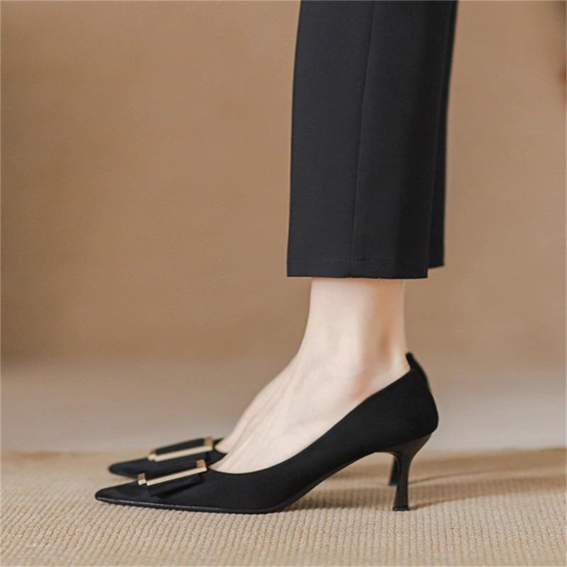 Fashion Casual High Heels Women's Thick Heels Spring and Autumn New Temperament Occupation Not Tired Feet Work Pointed Single Shoes Women