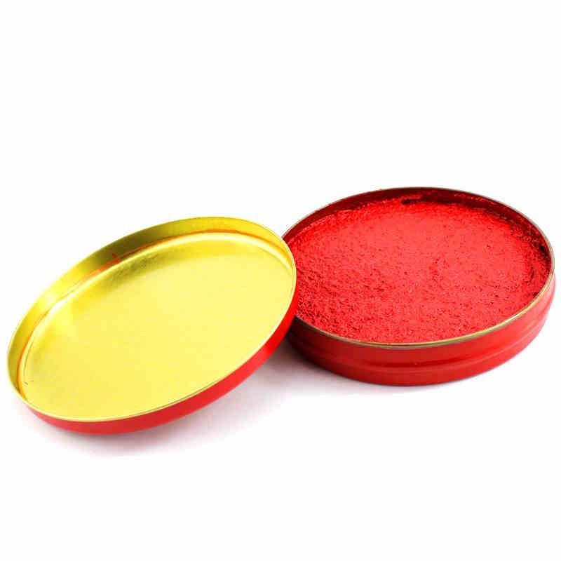 Red Quick-Drying Stamp Ink Pad for Finance Office Use - Round Iron Box for Fingerprints and Cloth Surfaces.