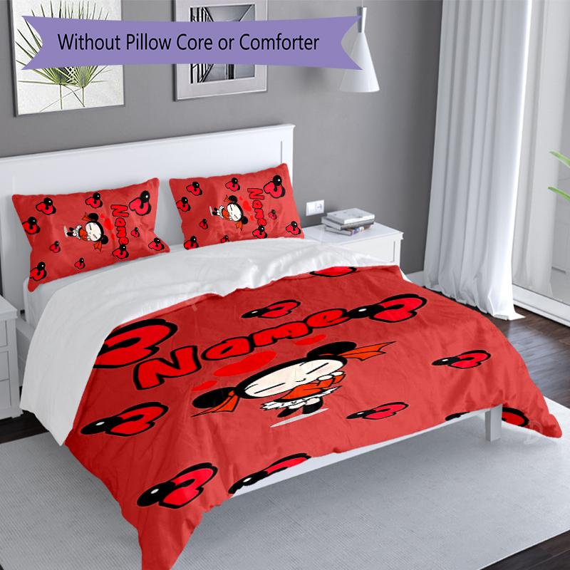 3pcs Custom Name Pucca Bedding Set,Includes 1 Duvet Cover and 2 Pillowcases,All-season Bedroom Decor