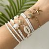 Classic Metal Starfish Shell Multilayer Bracelets Set for Women Handmade Rice Beaded Stackable Bracelets Vacation Jewelry Gift