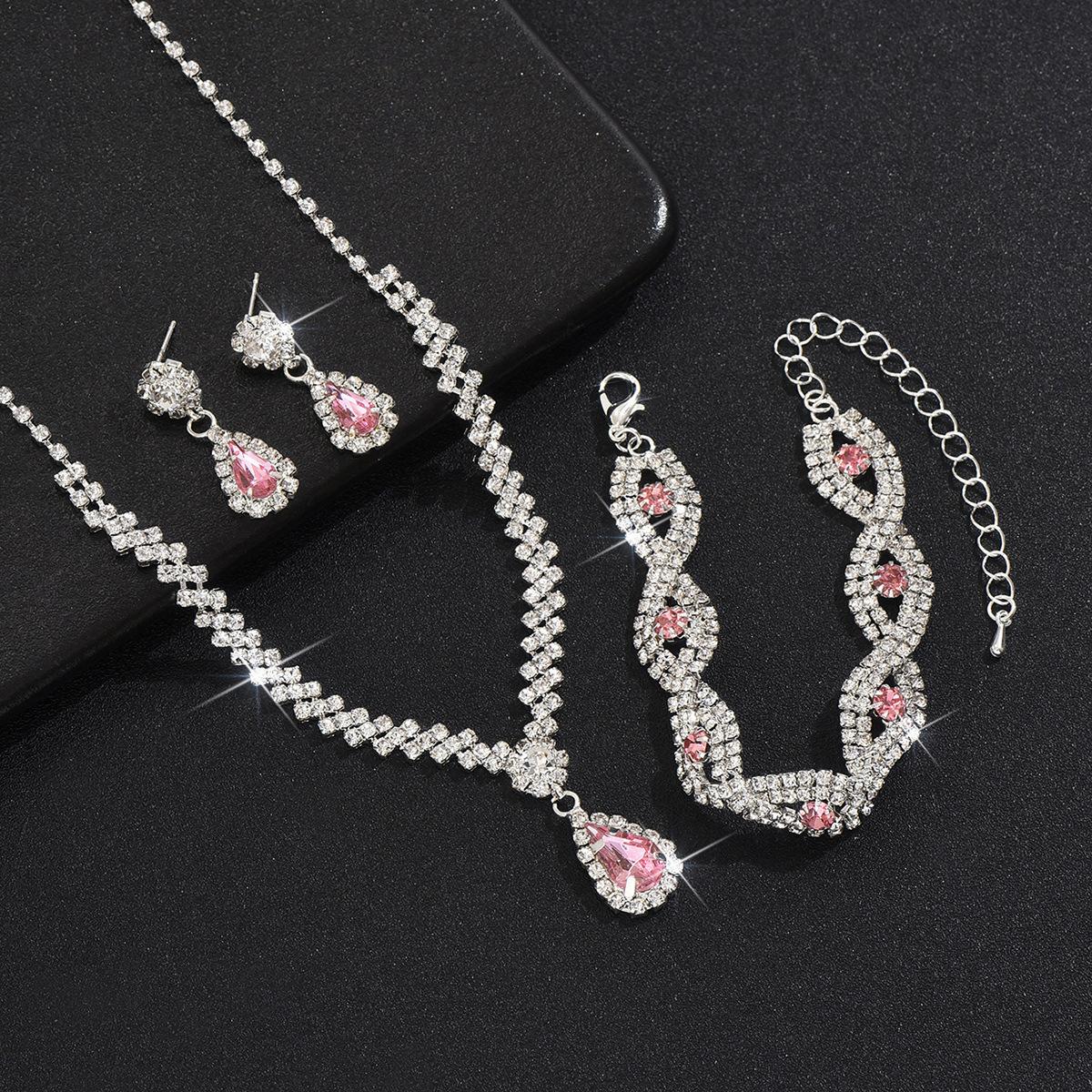 

Three-Piece Set, Diamond Drop Earrings, Bracelets, Earrings, Necklace Set, Bridal Wedding Jewelry.