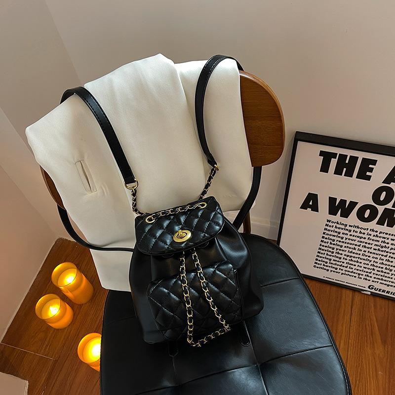 Rhombus Chain Backpack Women's Niche Design Fashion Bucket Bag New Versatile Small Backpack