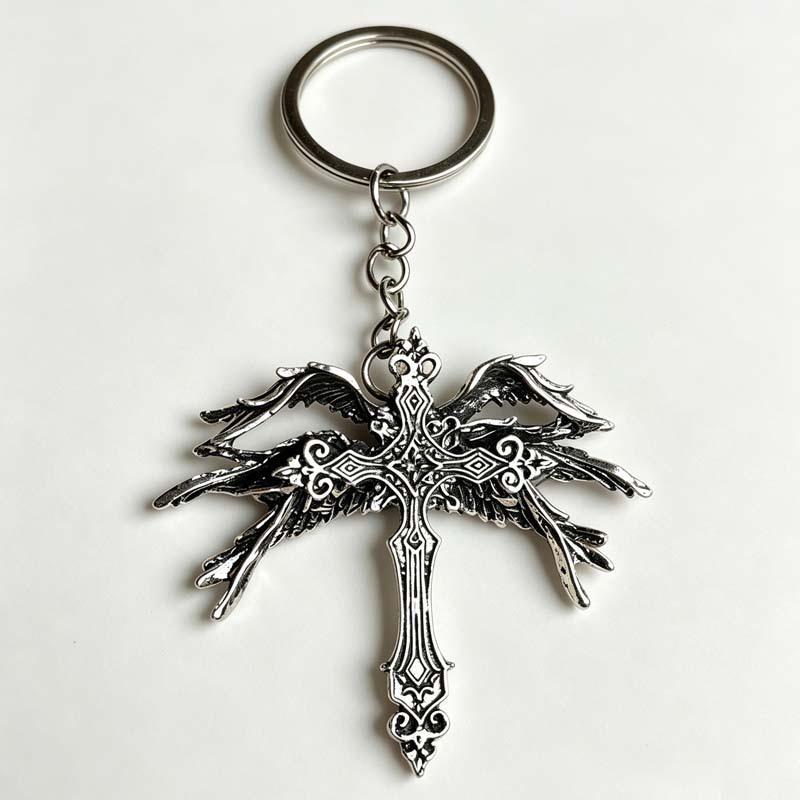 Dunkle Erlösung Sechsflügeliger Engel Kreuz Anhänger Halskette - Unisex Pullover Kette Accessoire