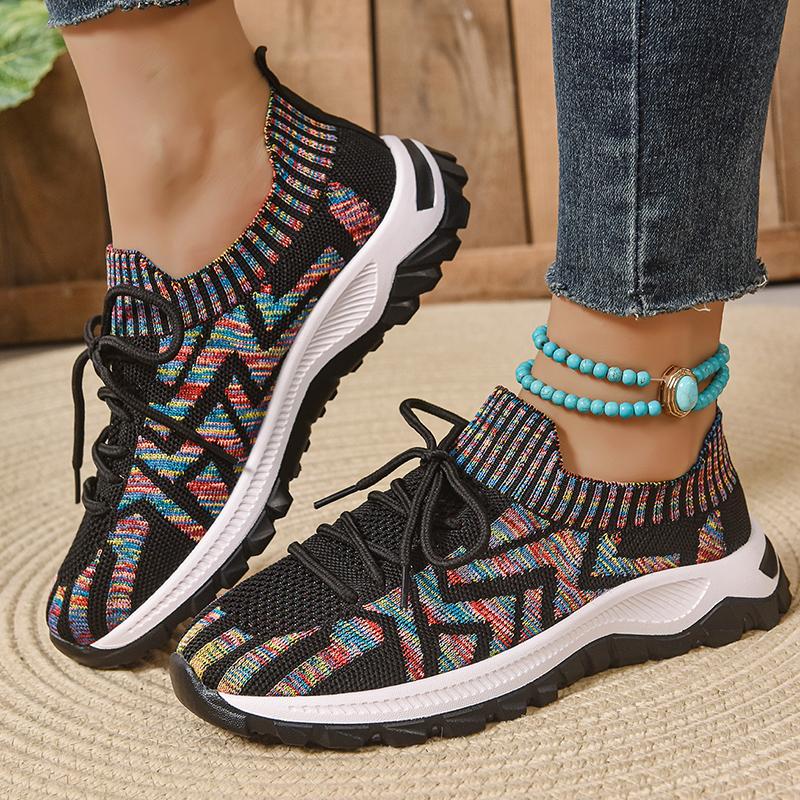 

Модные женские дышащие вязаные кроссовки смешанных цветов, осень 2025, женские спортивные туфли на платформе, удобные женские кроссовки для бега с нескользящей подошвой 41 чёрный