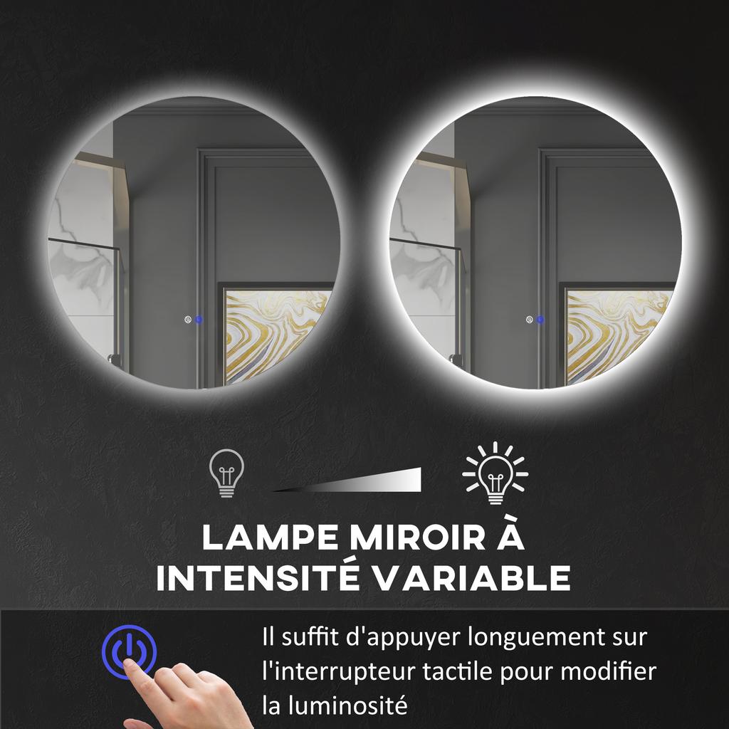 Round LED Illuminated Bathroom Mirror diameter 80 cm Wall-Mounted with Lighting Touch Switch Anti-Fog System