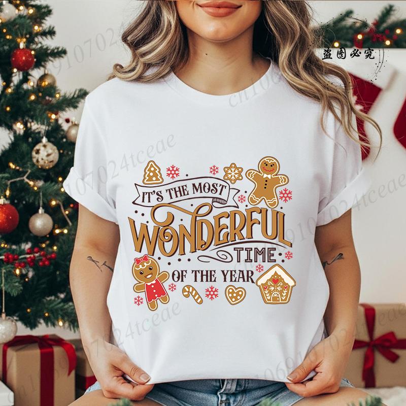 Women's Shirt It’s The Most Wonderful Time of The Year T Shirts Gingerbread Christmas Tee Festive Holiday Shirt Cookie Lover Top