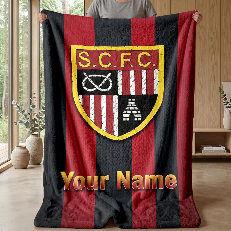 Stoke City FC Custom Name Text Flannel Blanket Soccer Logo Personalized Fleece Throw Blanket Special Gift For Sofa Bedroom Home