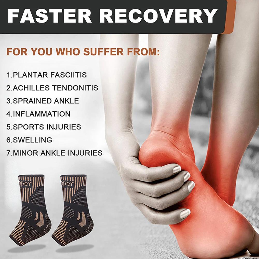 1Pcs Copper Ankle Brace Support For Men & Women,Ankle Compression Sleeve Socks For Plantar Fasciitis,Sprained,Achilles Tendon