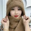 Winter Womens Warm Double Layer Padded Thickened Hat Scarf One Knitted Hat Wool Knitting Net Explosion Models Wind Snow Beanies Hats