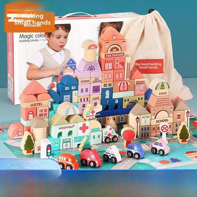 115-Piece Wooden Building Block Set for Kids - Macaron City Theme