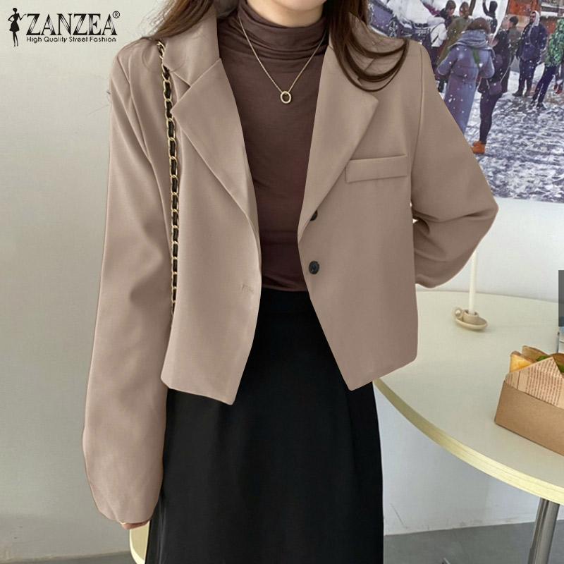 

ZANZEA женский повседневный офисный кардиган с отложным воротником и длинными рукавами, блейзер