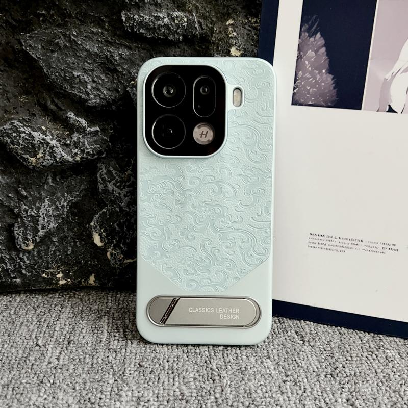 

For Oppo Find X9 X8 Pro Ultra Embossed Dragon Pattern Leather Invisible Metal Kickstand Anti-Fingerprint Comfortable Grip Cover OPPO Find X9