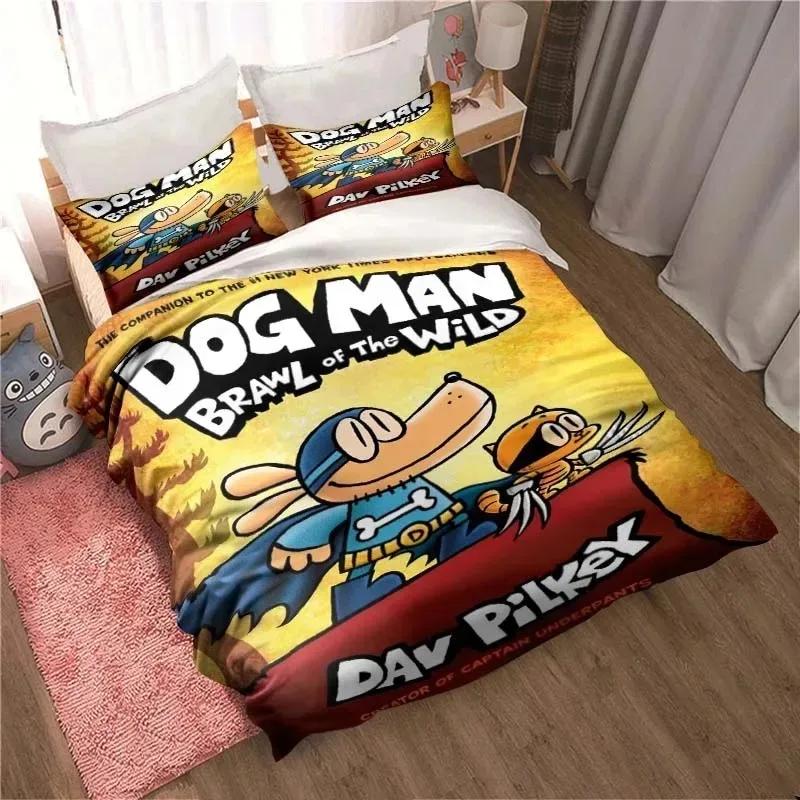 DOG MAN Cute Cartoon Pattern Bedding Set Duvet Cover Set Single Double Bed King Size Bed Set Adult Boys Bedroom Anime Sheet