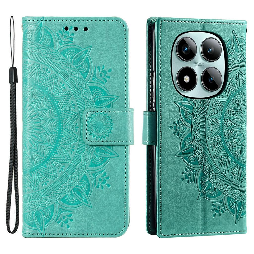For Xiaomi Poco M8 Pro 5G/Redmi Note 15 Pro+ 5G (Global) Stand Case Imprinted Totem PU Leather Wallet Phone Cover with Wrist Strap
