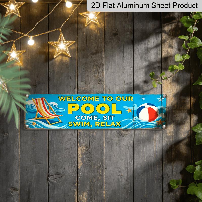 2D Flat- Aluminium Decorative Sign in A 2D Flat Design, Featuring A Beach Theme, Perfect for Decorating Your Poolside, Patio, Garden, Backyard